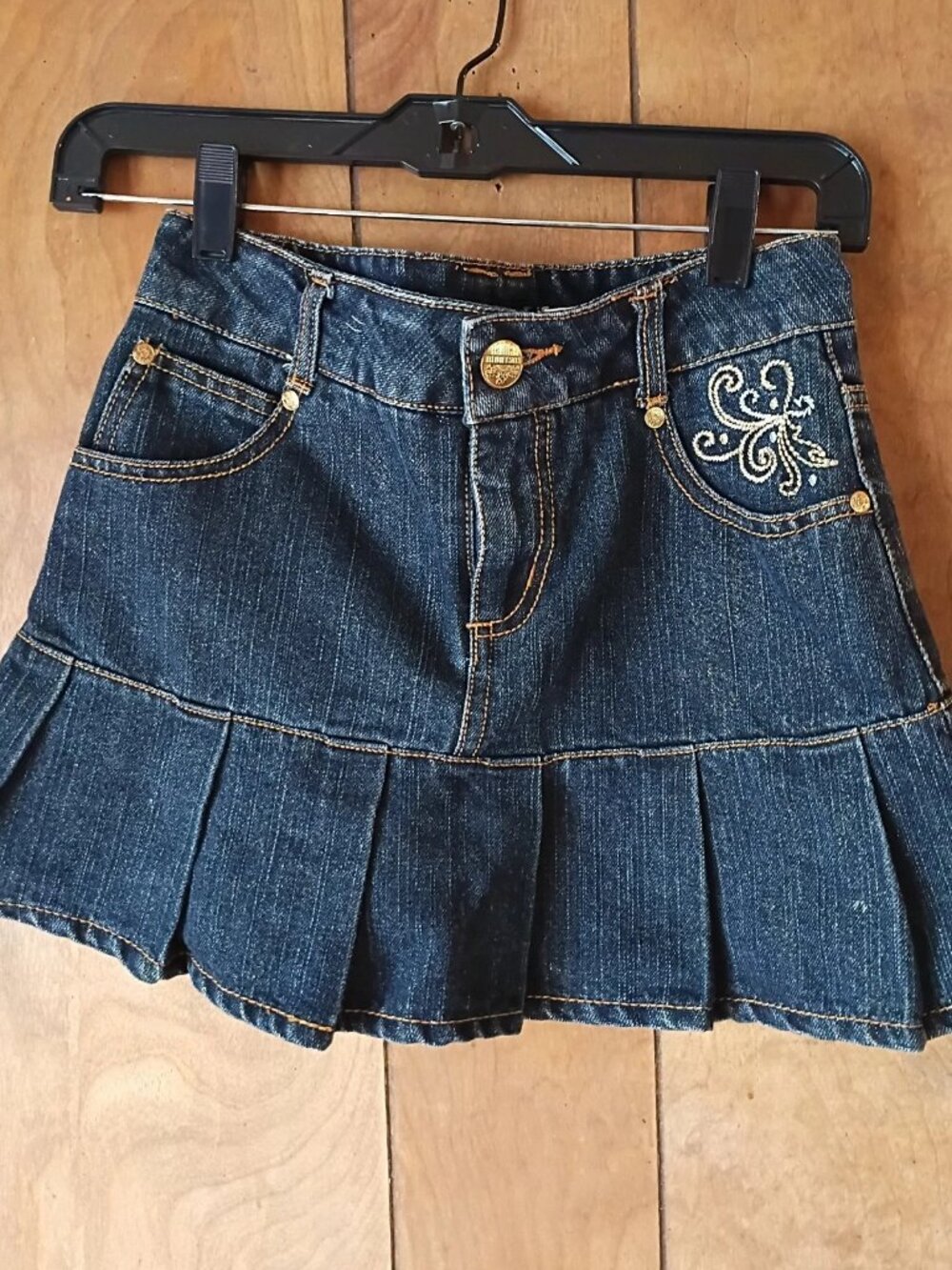 Y2K Hannah Montana Disney Denim Pleated Skort Girls Size 10 Embroidered Metallic